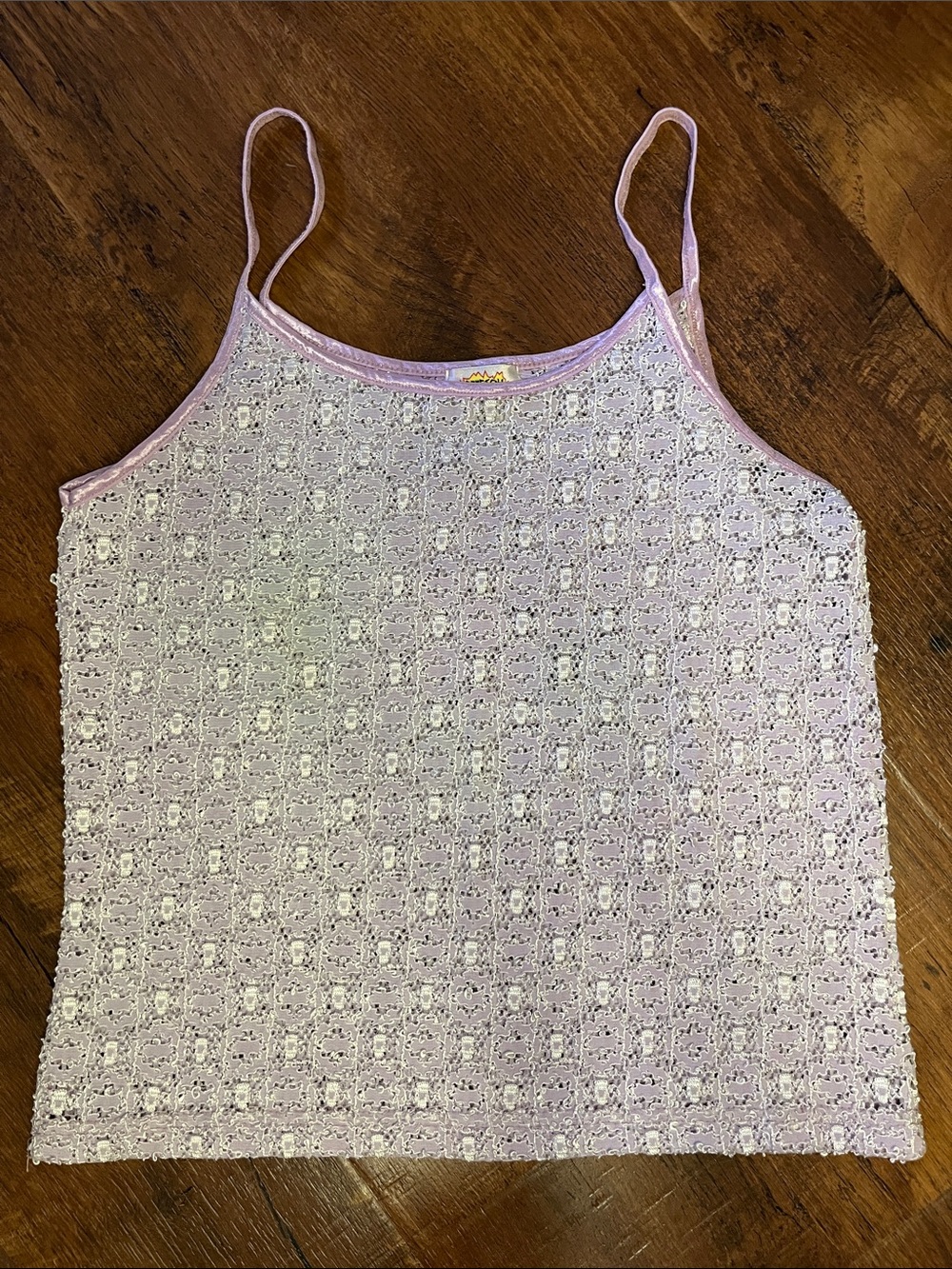 Vintage Women’s Lace Crop Cami Tank Top - Lavender Satin Trim